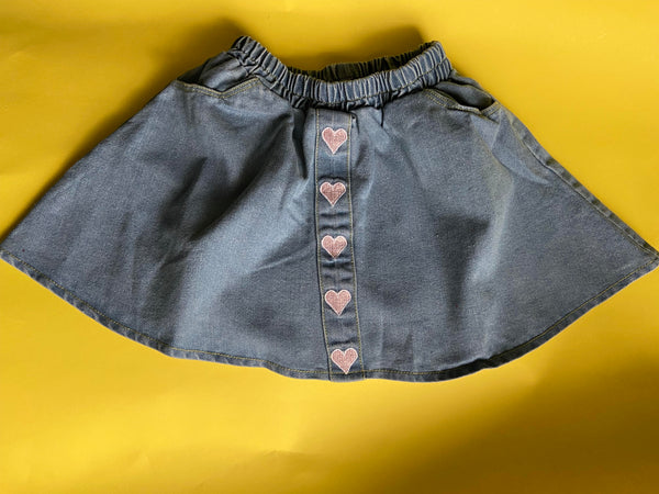 Heart Print Denim Skirt