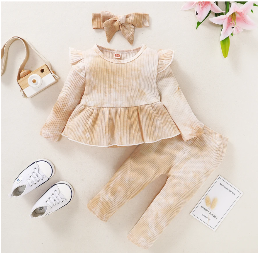 3-pc Baby Girl Apricot Tie Dye Set